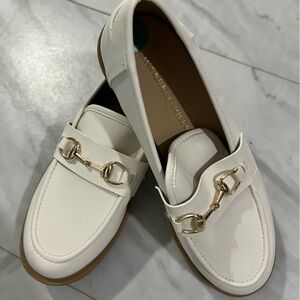 Sincerely Jules White Loafers with Gold Details